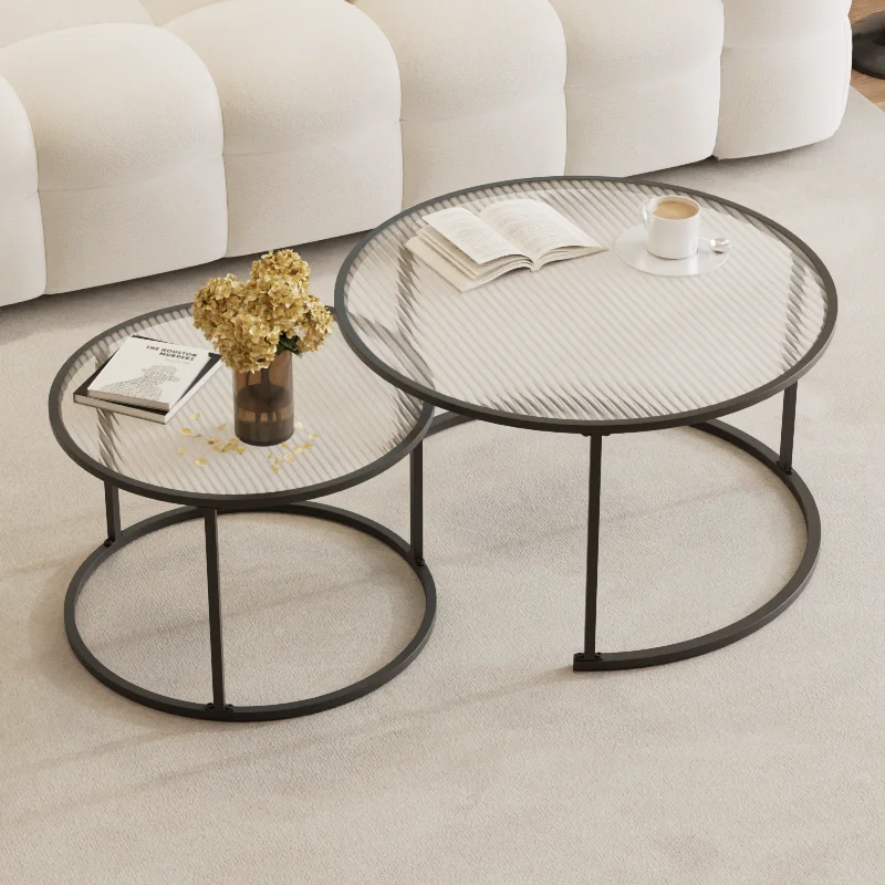 O&K Modern Silver Glass Coffee Table - 32" Round Tempered Top, Chrome Ring Frame - View #5