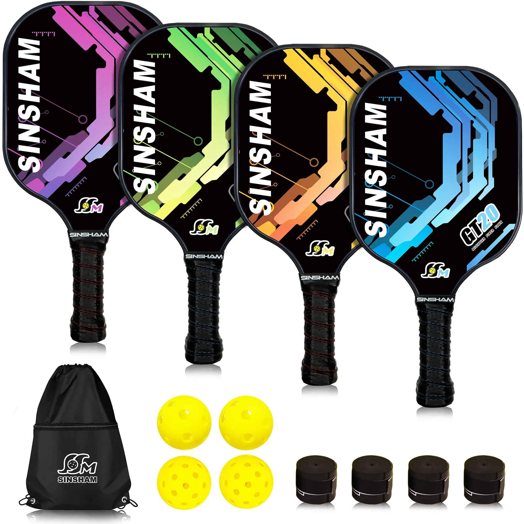 Paddle Pickleball Di Vendita Caldo 4 Colori Set A Nido D'Ape Core Full Carbon Fiber Composite Spin Pickleball Paddle Per Bambino Aldult