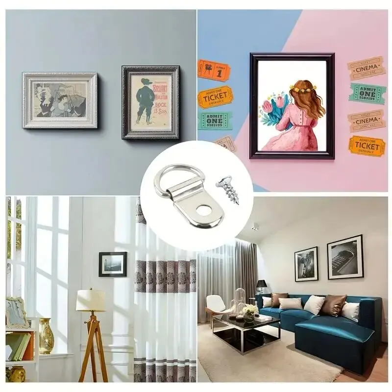 Round D Ring Buckle 100Pcs Photo Wall Hook With Screws Oil Painting Mirror Picture Frame Hanger