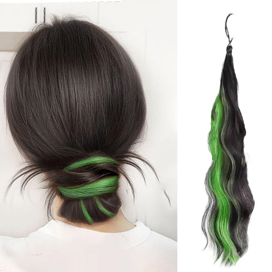 Synthetic 18 inch wig braid, children's self winding colorful ponytail, dopamine dye, meatball hair loop, ponytail braid, divine