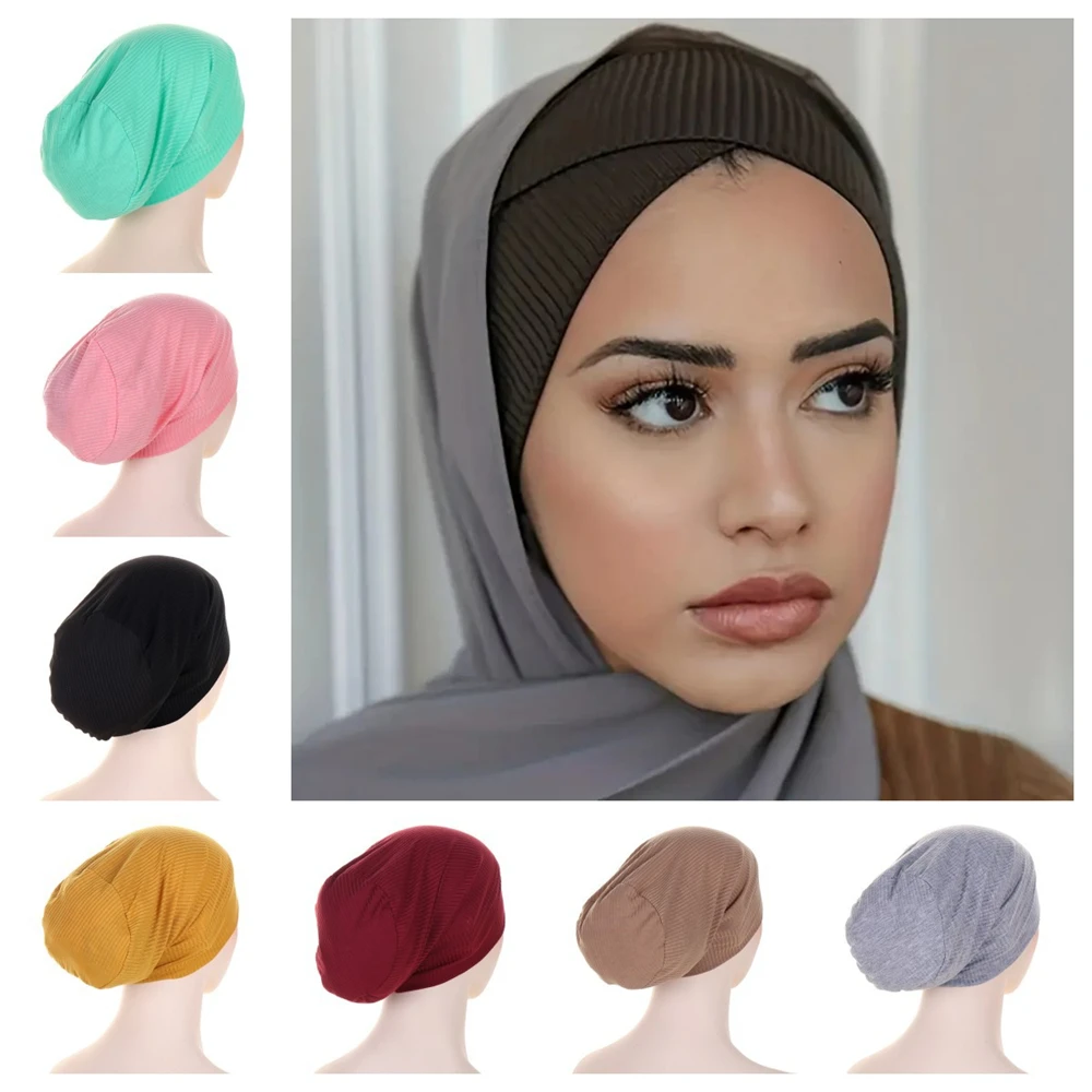 

Muslim Inner Cap Hijab Women Solid Color Soft Underscarf Elastic Undercap Bonnet Turbante Chemo Hats Ninja Arab Headcover Mujer