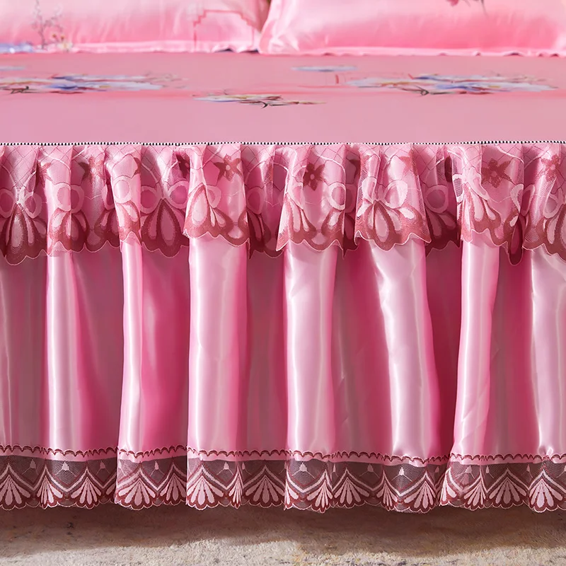 Elegant Floral Bed Skirts Ruffle 3pcs Cover Single Queen King Size Summer Cooling Bedding Bedroom Printing Mattress Protector 3