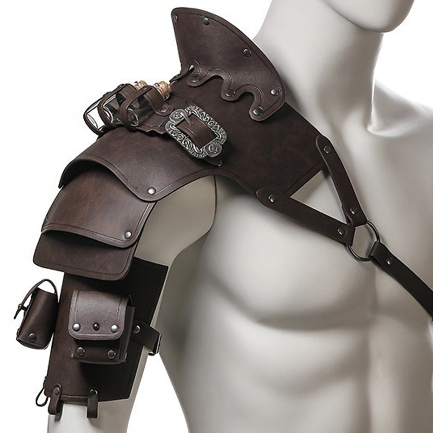 Armatura per spalla da cavaliere guerriero vichingo medievale Gladiatore Pauldrons pirata Steampunk Spaulders in pelle PU vintageCostume cosplay - immagine 4