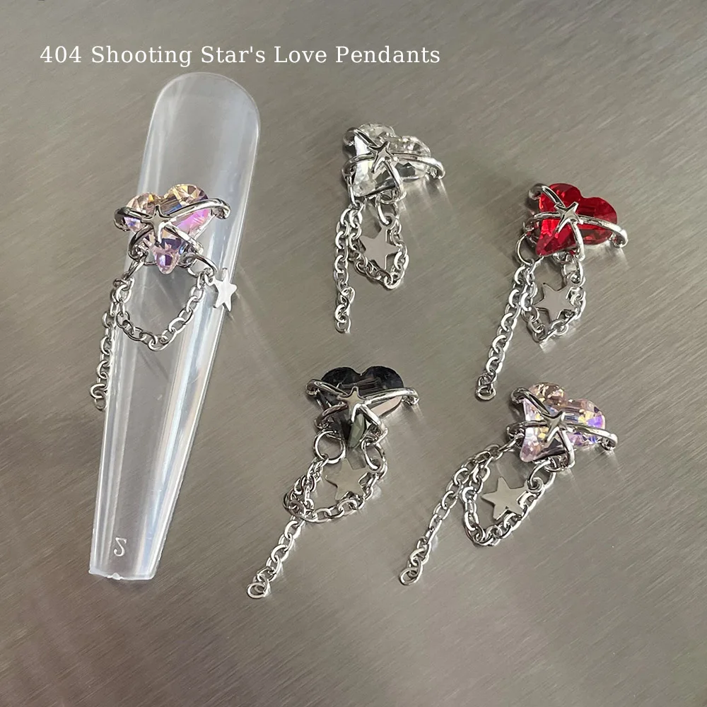 Colgantes de cristal de corazón torcido de Shooting Star, adornos de Gel de uñas de joyería de lujo, encantador sello de cadenas de corazones de estrellas, 404