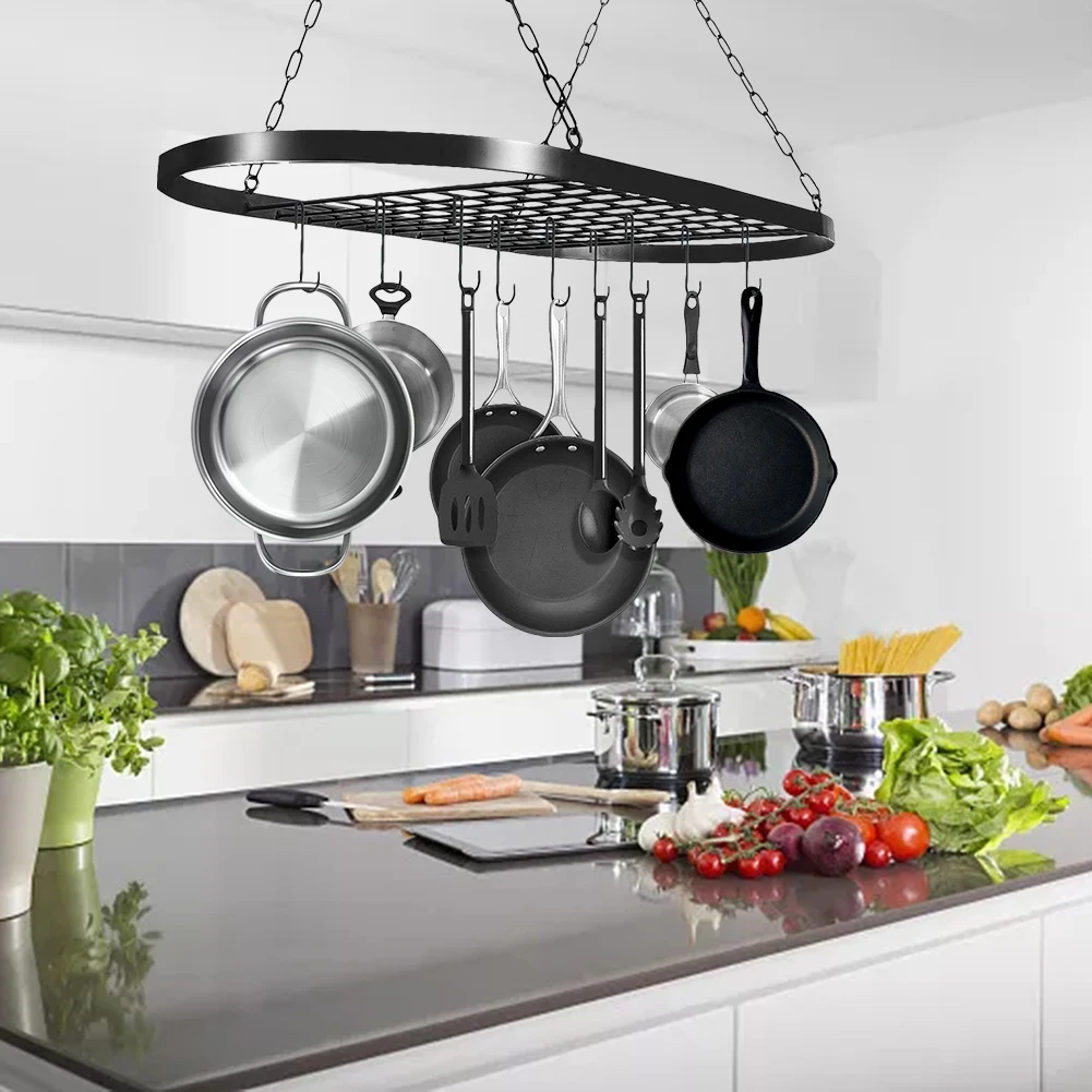 Hanging Pot Pan Rack for Ceiling, Ceiling Mounted Cookware Hanger