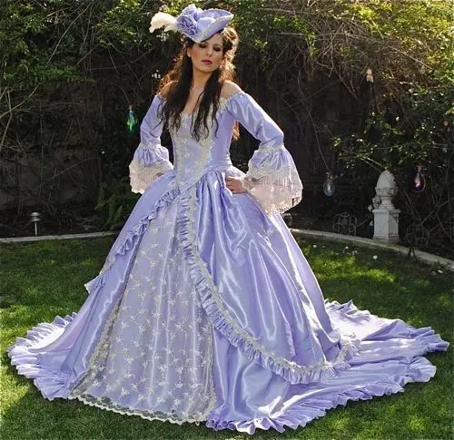 

Victorian Vintage lilace lavender Wedding Dresses Medieval Gothic rococo Bell Sleeves Appliques lace-up corset Bridal Dresses