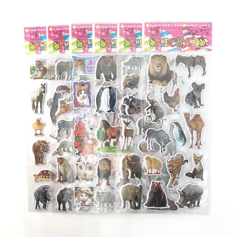 Wild Animals Style Stickers 3D Cartoon Classic Toys Scrapbook Learning Cognitive Sticker for Kids Gift 12 Sheets