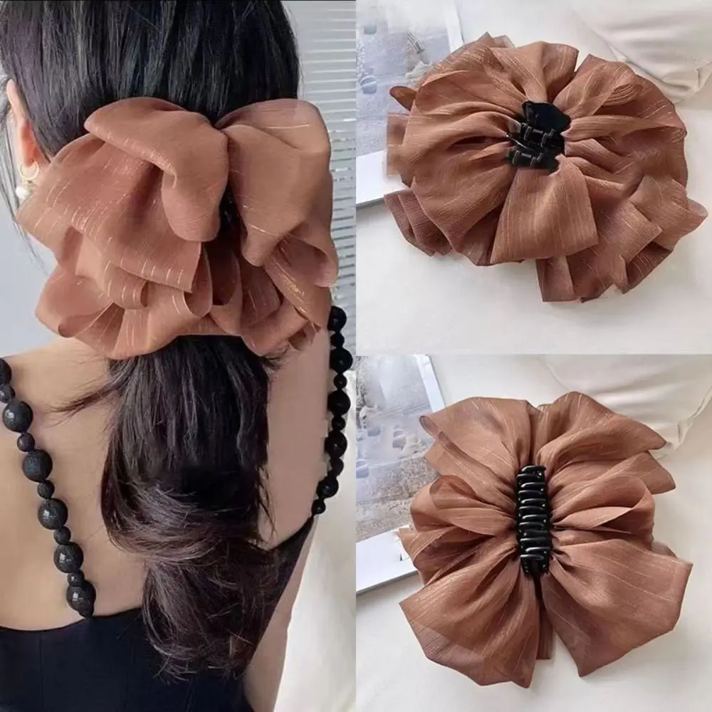 

2PCS Oversized Marshmallow Barrettes Elegant Hair Accessories Chiffon Solid Colours Hairpin Bowknot Ponytail Clip Women