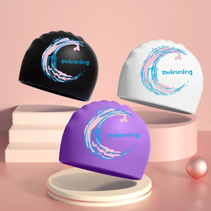 Printed Swimming Caps Long Hair Ear Protection Unisex Men Women Swim Caps Stretch Elastic Silicone Swimming Cap Pool Accessories 4