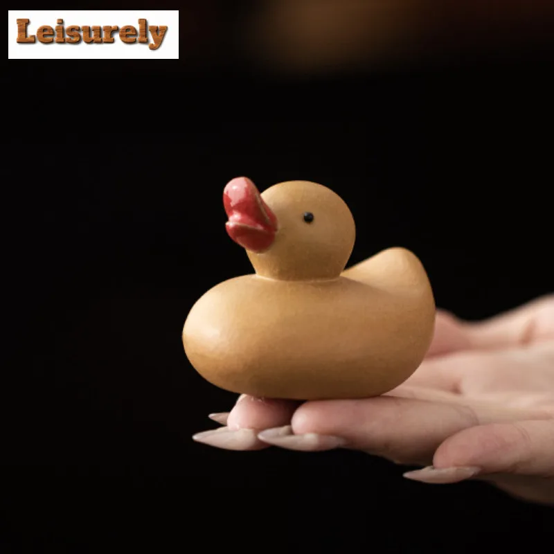 Purple Clay Little Yellow Duck Tea Pet Vintage Lucky Model Tea Figurine Play Toys Tea Statue Ornaments Can Be Raised Collection