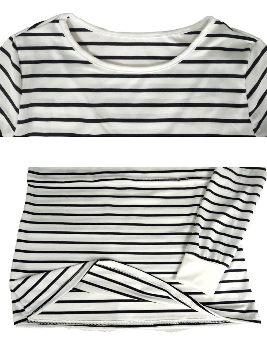 Long Sleeve O-Neck Maternity Cotton Nursing Tees Summer Striped Lactation Tops Postpartum Woman Breastfeeding T-Shirt 6