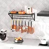 31 Inch Wall Mounted Pot Rack Storage Shelf with 2 Tier Hanging Rails 14 S Hooks included, Ideal for Pans 6