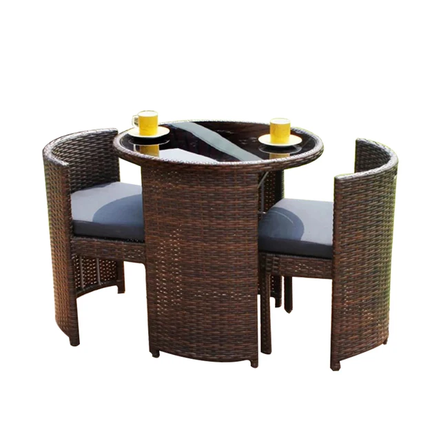Set da giardino dal design unico più recente, mobili da esterno in vimini, tavolo e sedia rotondi da balcone 1