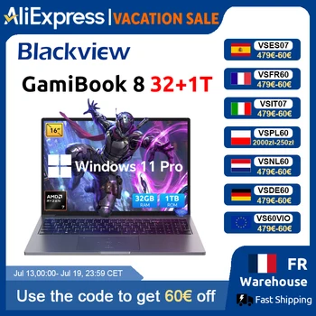 Blackview ‎GamiBook 8 AMD R7 7735HS 16" 5000MAH Laptop 16GB LPDDR5 RAM 512GB ROM Windows 11Pro BT5.2 Wifi 6 Backlit Keyboad