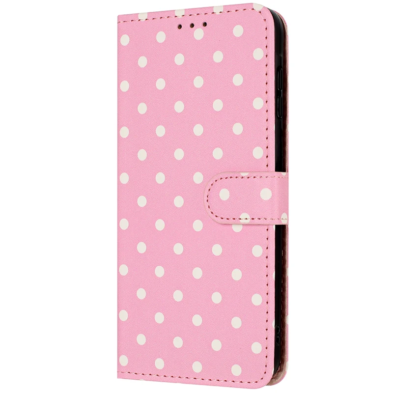 Luxury Leather Flip Wallet Card Case with Wave Dot Pattern - Elegant Phone Cover