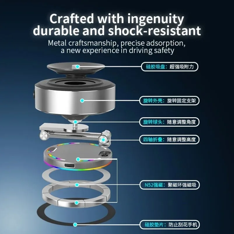 Car Magnetic Phone Holder RGB Wireless Charger For iPhone 17 16 15 14 13 12