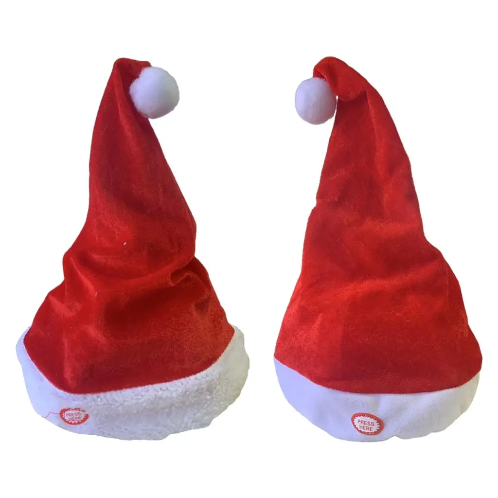 Singing Dancing Santa Hats Decoration Music Swing Red White Plush Xmas Holiday Hat for Adults