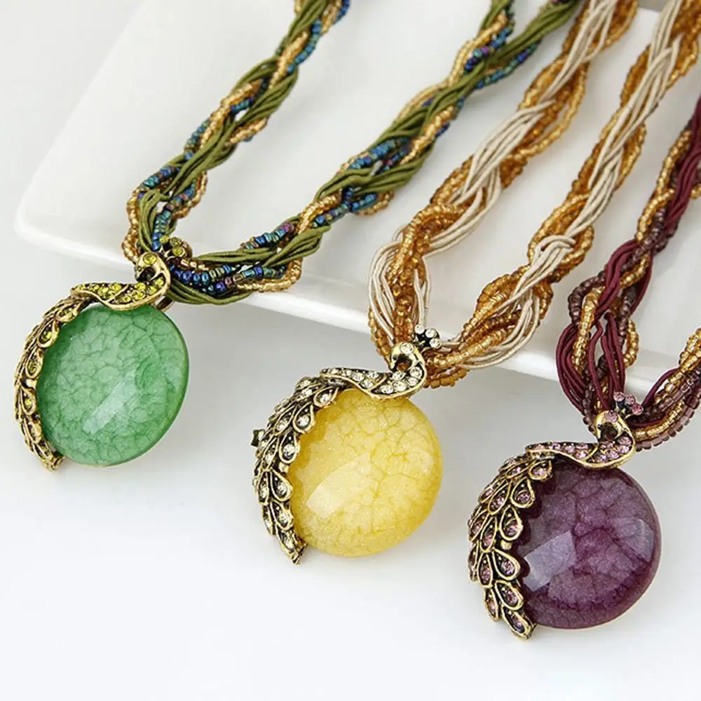 

Bohemian Style Retro Necklace Women Creative Multilayer Beads Stone Tassel Pendant Adjustable Chain Necklace Jewelry Accessories