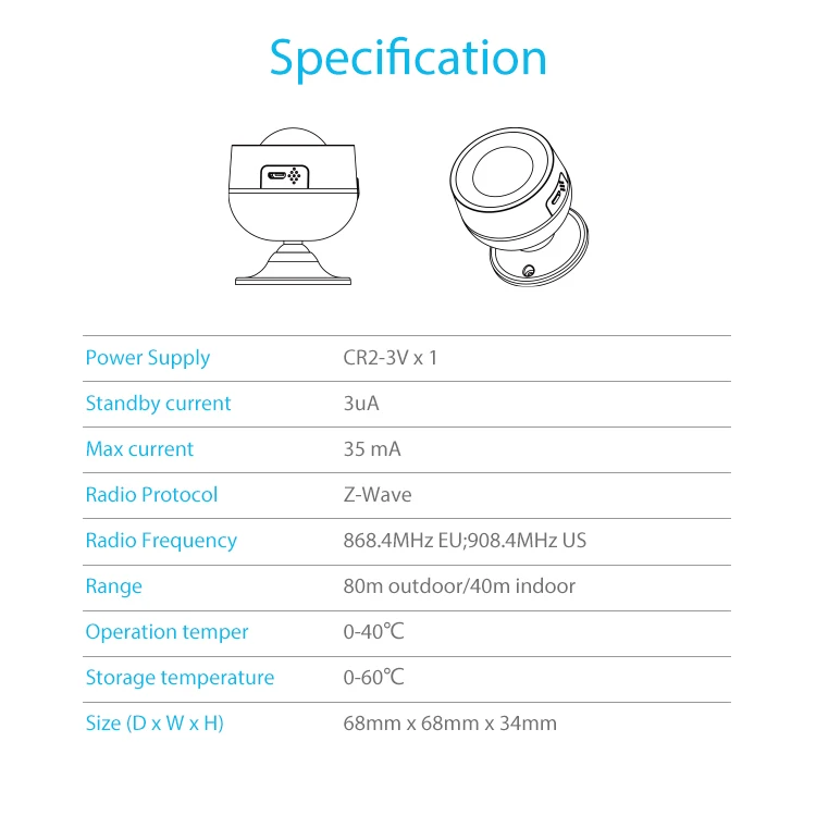 NEO Coolcam Z-Wave Plus 700series PIR Motion Detector With Temperature Humidity