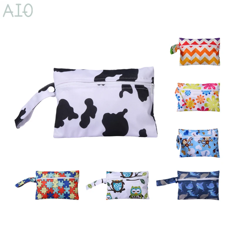 AIO 14*20cm Baby Diaper Bag Print Waterproof Wet Dry Nappy Zipper Handbag Stroller Carry Pack Travel Outdoor Diaper Storage Bag