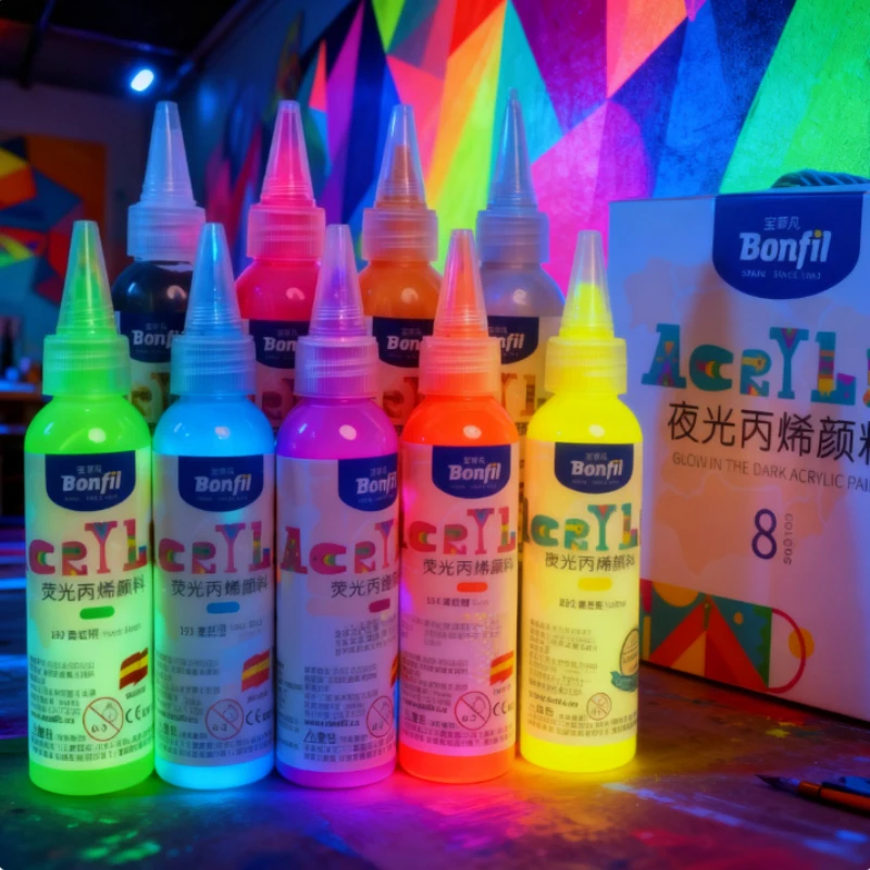 60ml 발광 아크릴 안료 수성 발광 보관 발광 페인트 DIY 의류 벽화 그래피티..