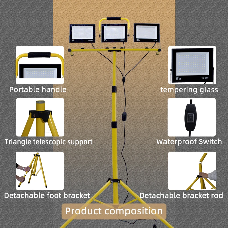 LED Work Light Work Light Portable Work Light Tripod Light Stand Portable Emergency Floodlight Waterproof Floodlight for Outdoor Camping Hiking Garage