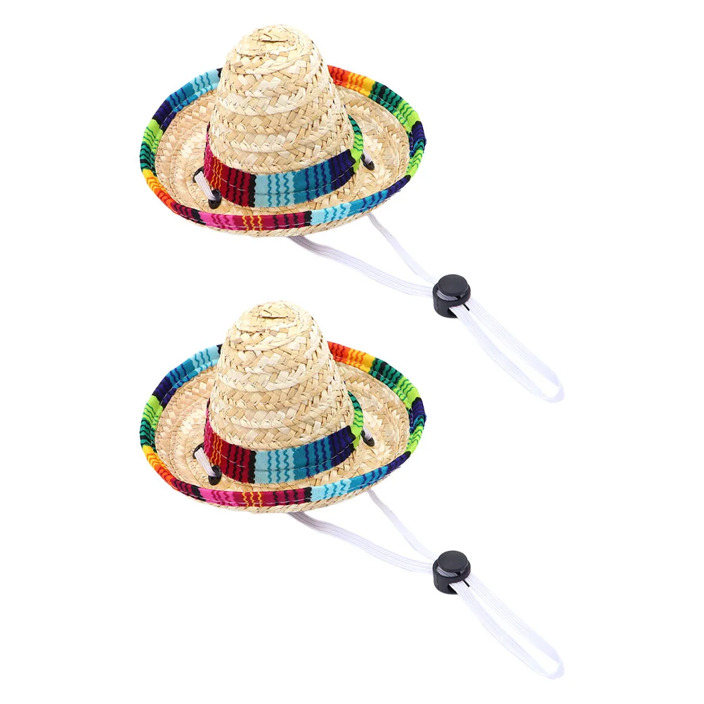 

Hawaiian Costume Pet Straw Hats Adjustable Chin Strap Cute Dog Sun Hat Funny Mexican Party Costume Party Photo Prop Dog Sombrero