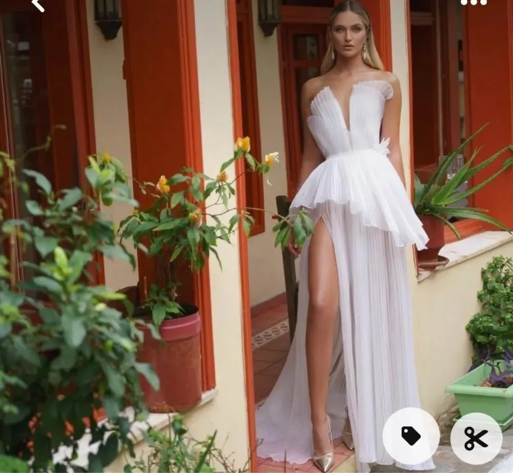 

Custom V-neck Boho Beach A Line Wedding Dresses Side Slit