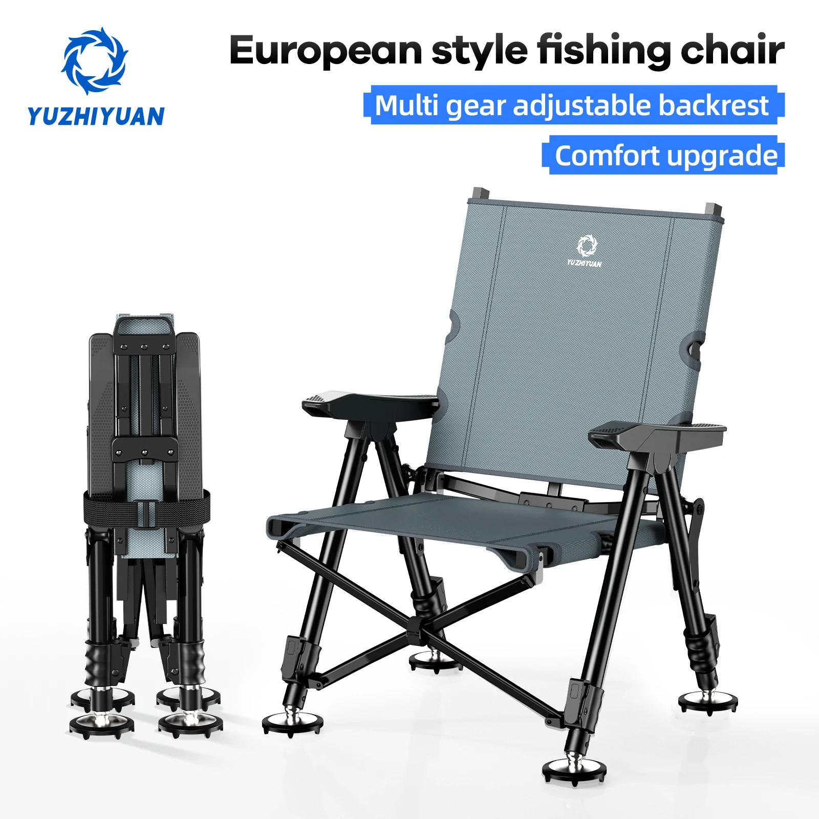 Chaise de pêche pliante tout terrain - Siège portable réglable avec pieds télescopiques légers