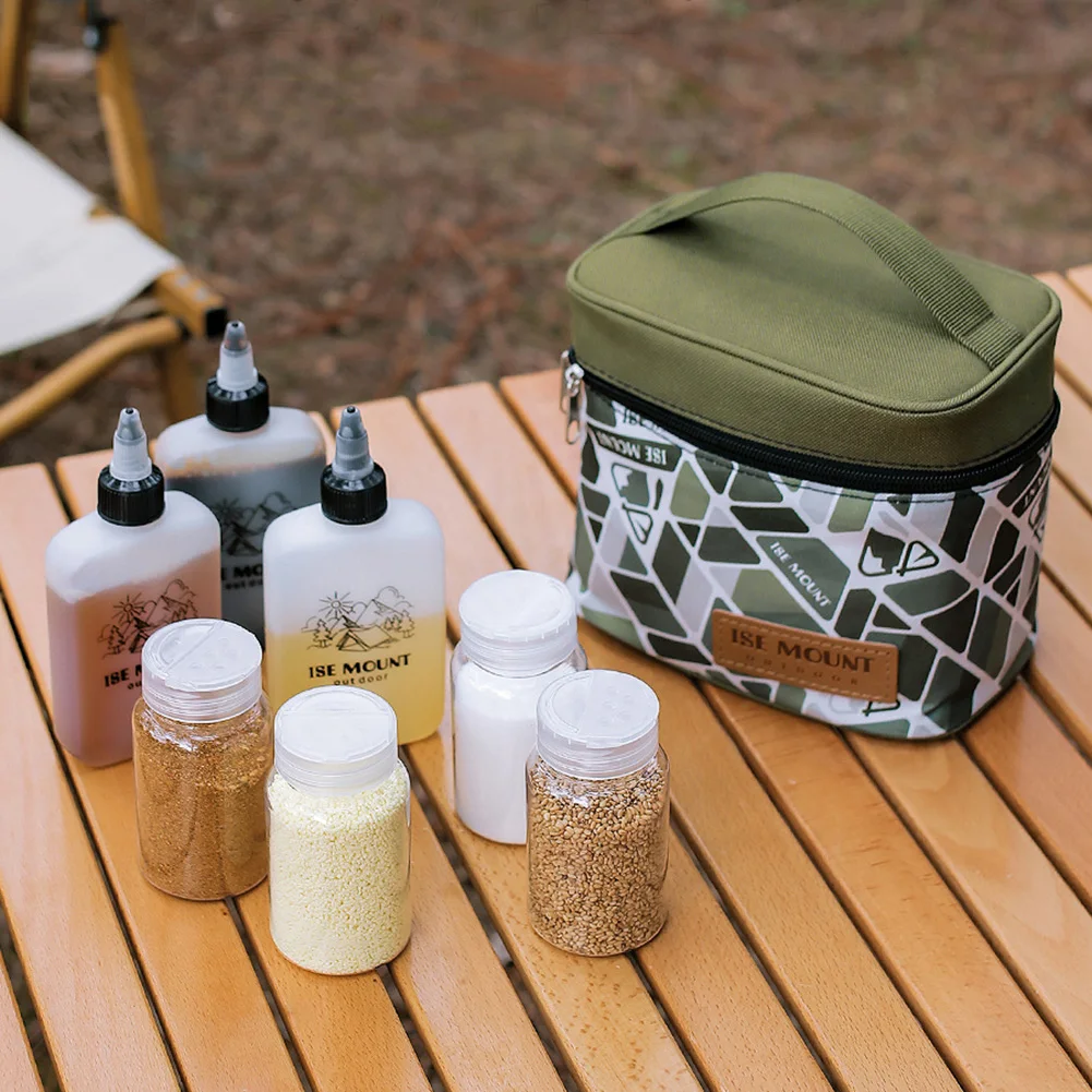 Seasoning Bottle Set Storage Bag Portable Camping Seasoning Dispenser Set Condiment Jars Organizer Travel BBQ Camping Supplies