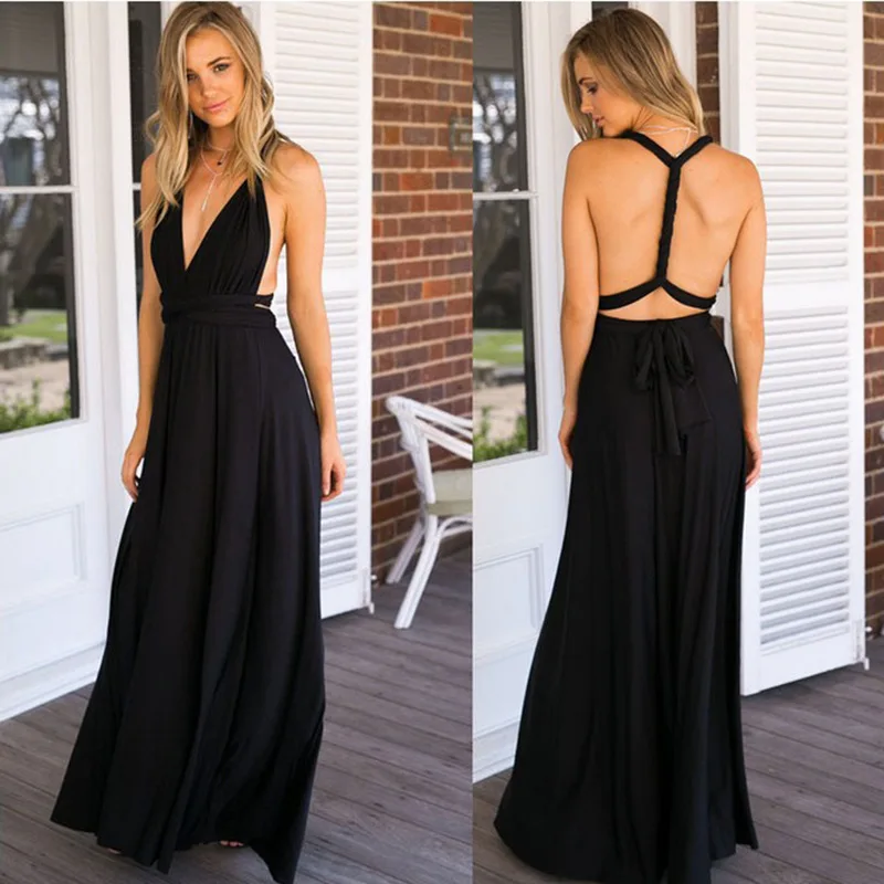 

2022 Summer Women's Multi-rope Cross-back Sexy Bandage Long Maxi Dresses