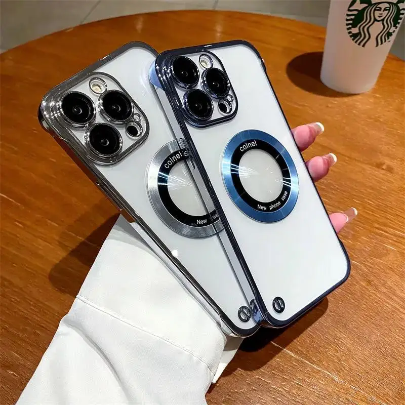 Luxury Noble For Magsafe Wireless Charge Hard  Borderless Case Clear For iPhone 11 15 14 13 12 Pro Max Magnetic Clear Cover Men