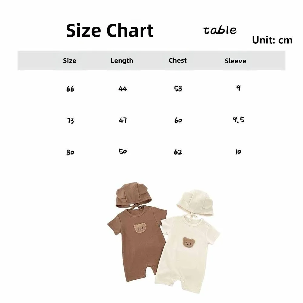 Short Sleeve Baby Romper Pure Cotton Soft Fabric Cartoon Bear Bodysuit Waffle Texture Cute Bear Design Waffle Patch Jumpsuit