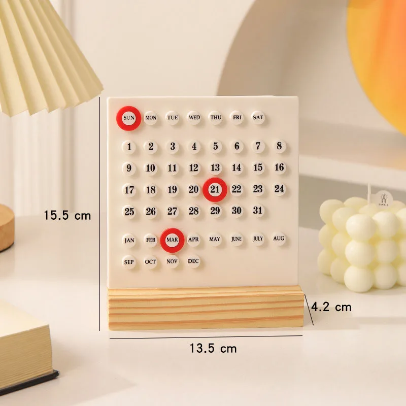 Desk Calendar Wood Perpetual Montessori Adjustable Week Month Date Display 1pc