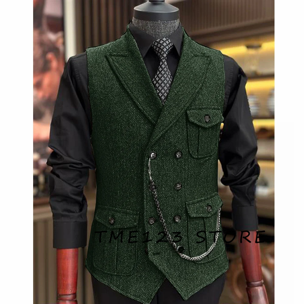 Mens Solid Color Vest Herringbone Slim Fit V Neck Tuxedos School Party Waistcoat Wedding Banquet