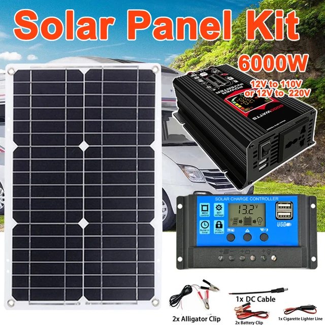 Kit d'onduleur de puissance pour système de panneaux solaires 3000W/4000W/5000W/6000W, 12V à 220V avec panneau solaire 18V + contrôle de Charge 30A 1
