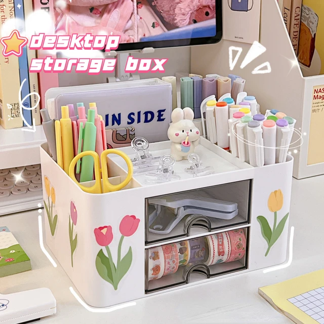 Cute Desk Organizer Drawer Kawaii Plastic Stationery Organizer Transparent Storage  Box Container Pen Holder For Home School - AliExpress