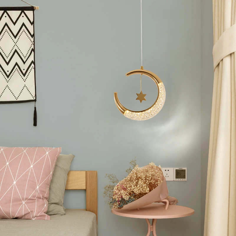 LED Moon Pendant Lights Nordic Indoor Lighting Art Lamp For Living Room Home Bedroom Bedside Decoration Hanging Lamps luster