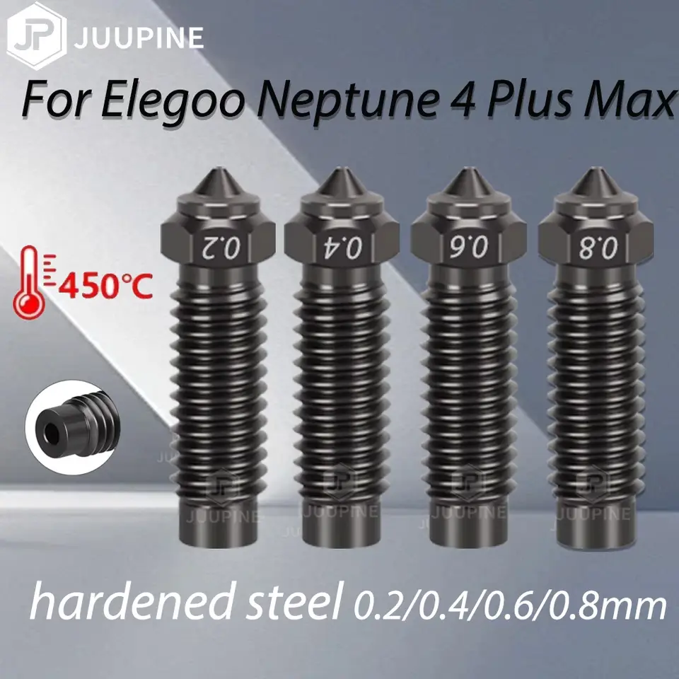 For Elegoo Neptune 4 Max Hardened Steel Nozzle Upgraded 0.2 0.4 0.6 0.8 Neptune 4 Plus Kit Nozzle High Speed Nozzles Top Quality image 1