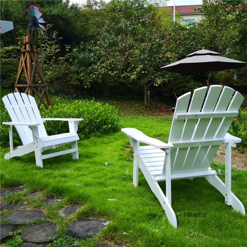 Simple Solid Wood Backrest Balcony Garden Furniture Set Retro Outdoor Table and Chair Sets Outdoor Courtyard Sofa Lounge Chair D