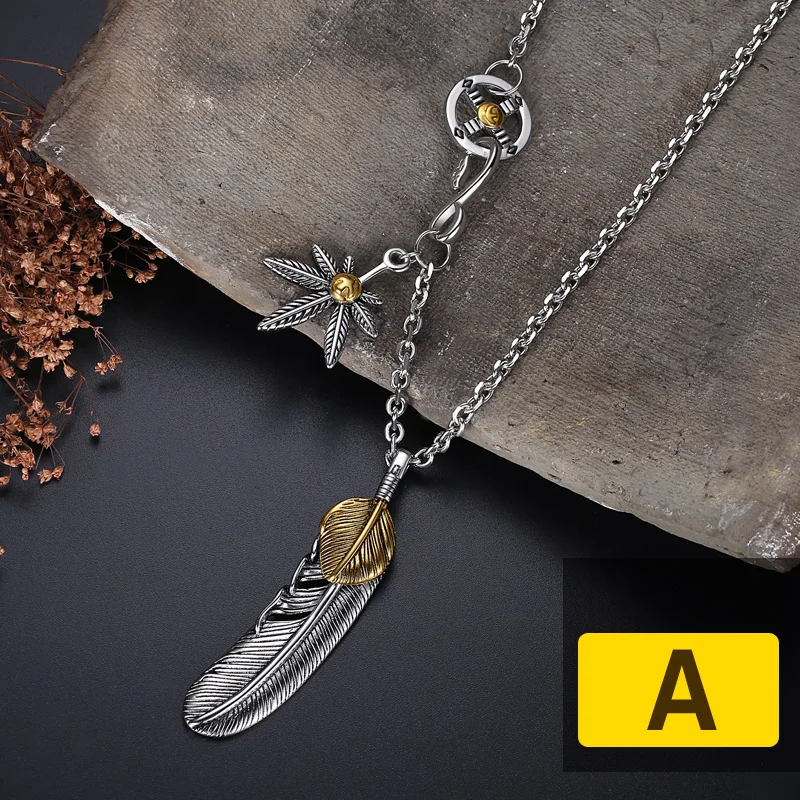 Luxury GORO'S Feather Necklace Men Stainless Steel Chain Takahashi Turquoise Hiphop Eagle Claw Pendants Jewelry 5