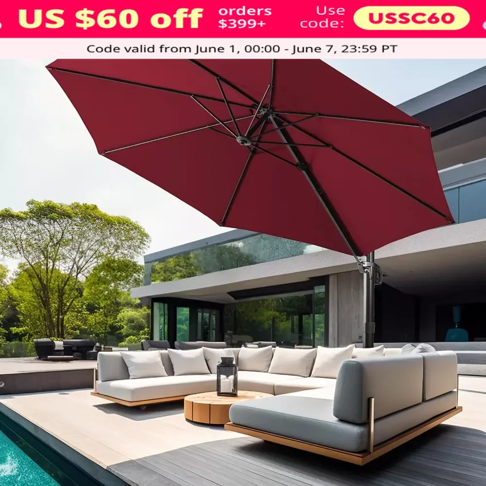 

Зонт для патио, 10 футов наружные офсетные зонтики, устойчивый к выцветанию и УФ-излучению, алюминиевый Поворот на 360 градусов, консольный зонт для патио