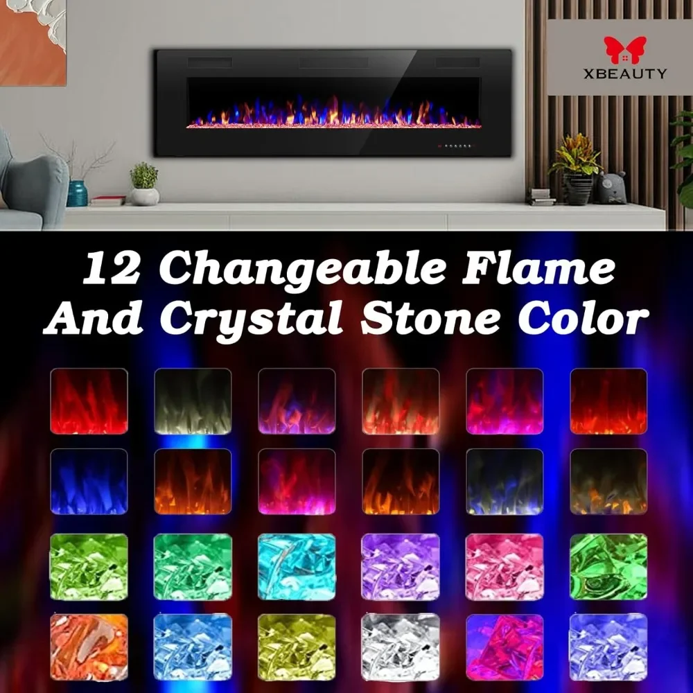 Electric Fireplace in-Wall Recessed and Wall Mounted 1500W Fireplace Heater and Linear with Timer/Multicolor Flames