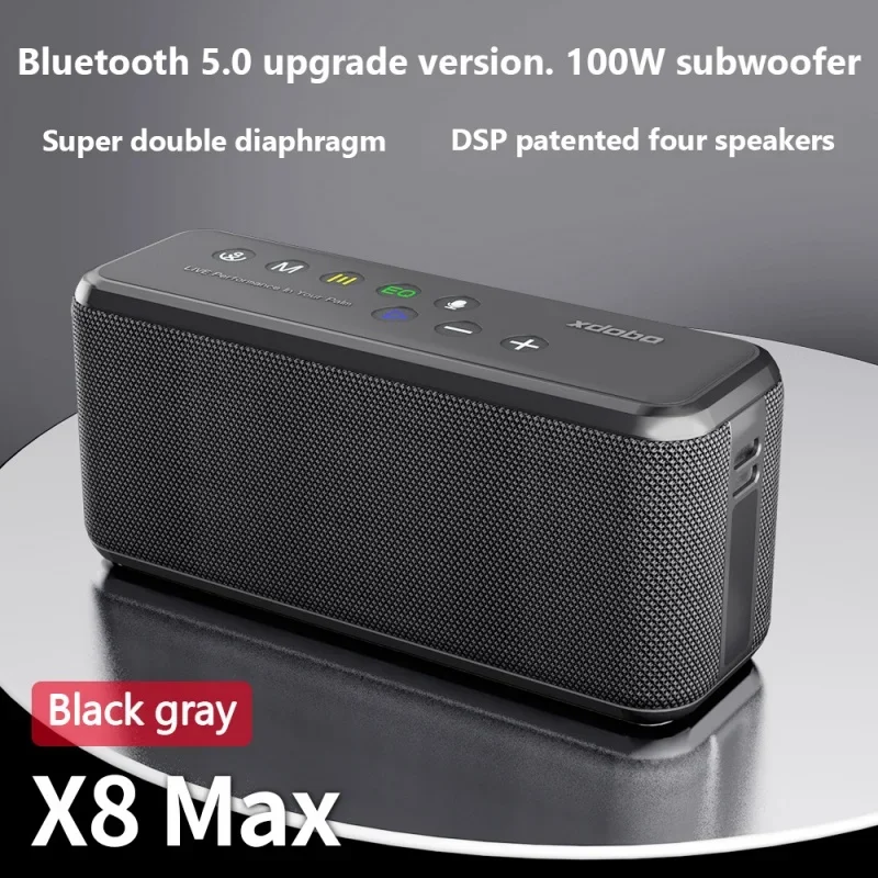 XDOBO 고출력 휴대용 블루투스 스피커, X8 Max 100W, TWS 홈 시어터 스테레오 서라운드 서브우퍼, 야외 방수 청중