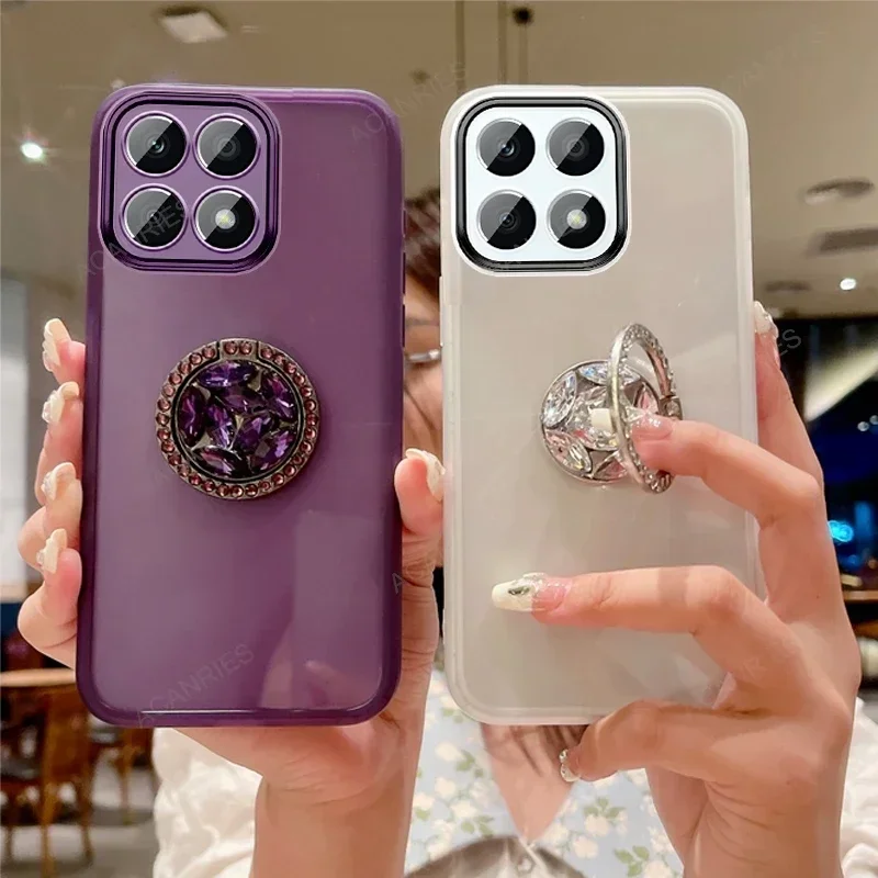 Clear Soft Silicone Lens Protection Case with Candy Color Diamond Ring Holder Cover