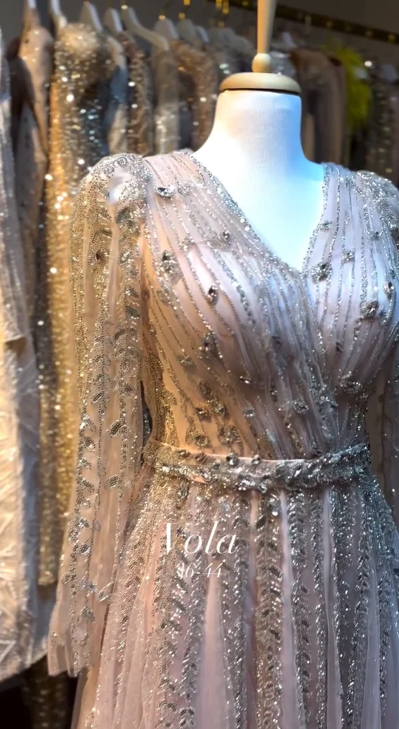 FATAPAESE Arab Long Full Sleeve Fully Crystal Beadedings Gems Crystals Maxi Tail Evening Dresses Gowns Formal Abiye
