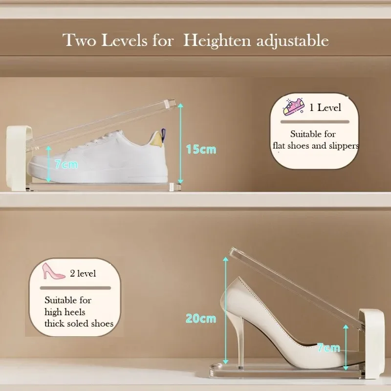 4PCS Adjustable Shoe Slots Storage Organizer Rack 2 Levels Double Layer Shoe Holder Shoe Stackers for Closet Space Saver Hanger