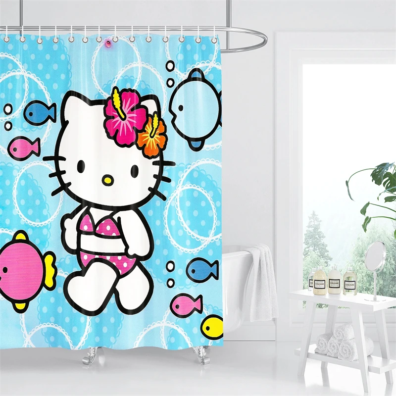 

Hello Kitty Bathroom Waterproof Curtain Bathroom Accessories Waterproof Splash Protection Floor Cute Pattern Bathroom Decoration