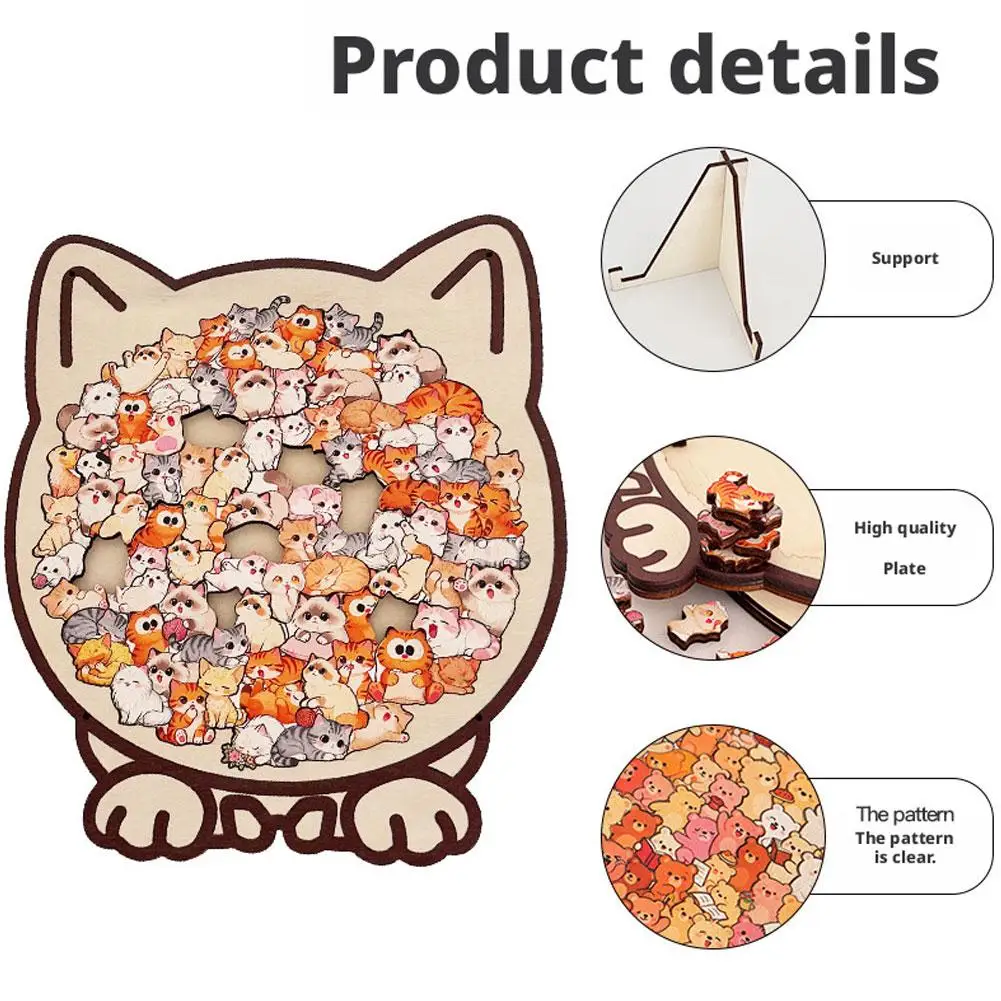 Cartoon Animal Shaped Wooden Puzzle Kitten/Dog/Bear Unique Irregular Jigsaw Puzzle Home Decor & Gift For Kids And Adults