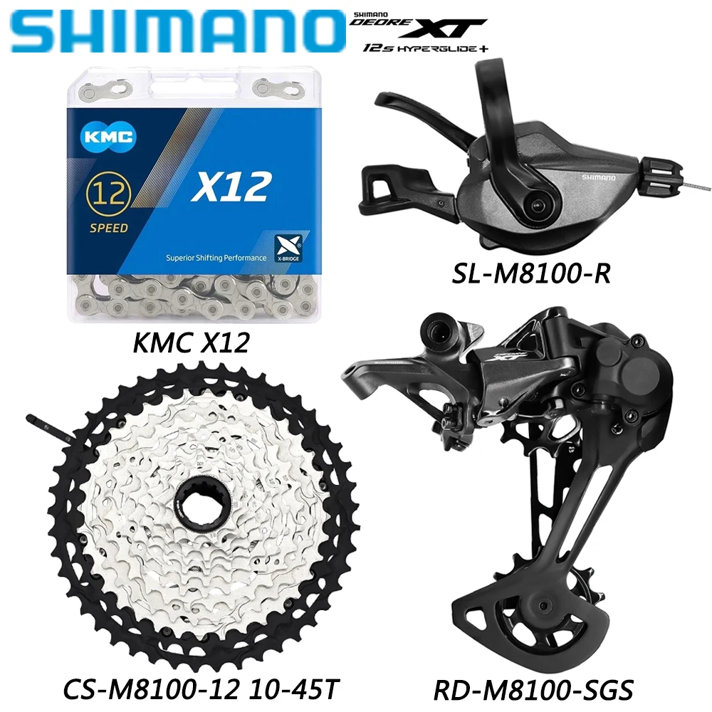 

SHIMANO DEORE XT M8100 12 Speed Groupset Rear Derailleur KMC X12 Chain CS-8100-12 10-45T/51T Cassette Bicycle Original Parts